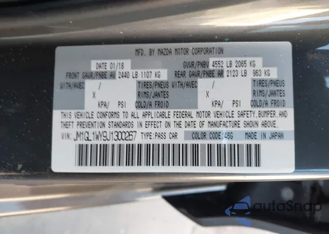 2018 Mazda Mazda6 Grand Touring Reserve z USA, uszkodzony, nr VIN JM1GL1WY9J1300267